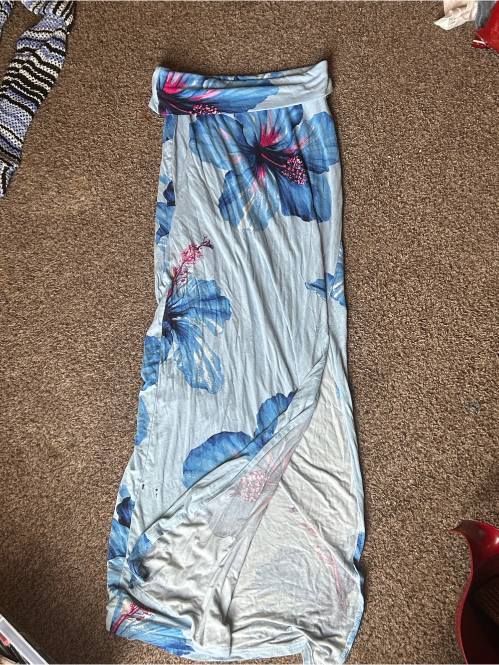 No Boundaries Light Blue Floral Maxi Skirt with Blue and Pink Accents